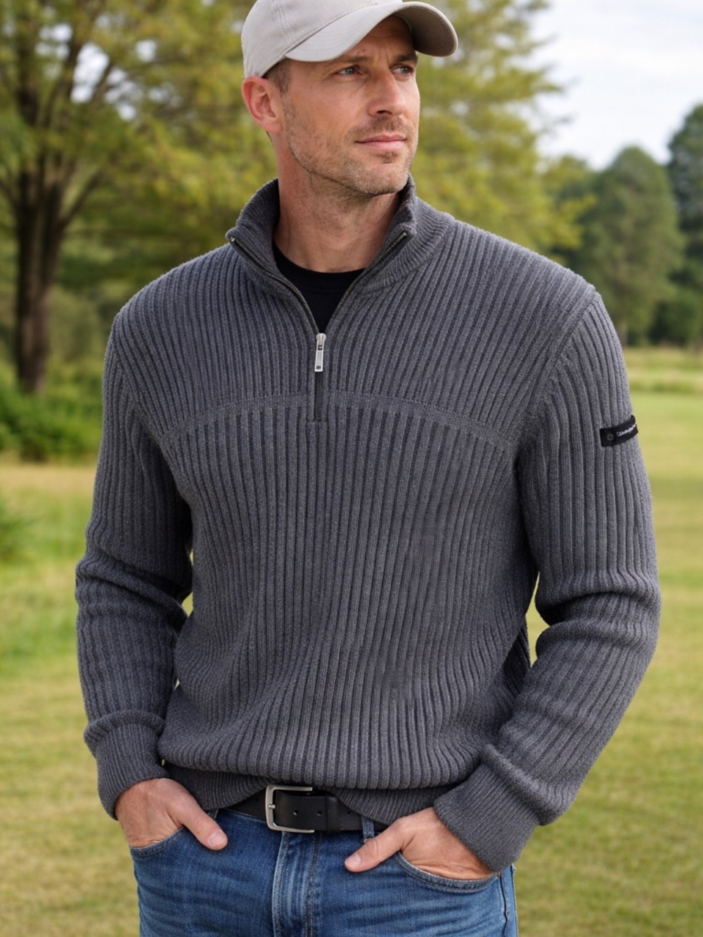 Men's Ribbed Half-Zip Sweater - Gray Calvin Klein